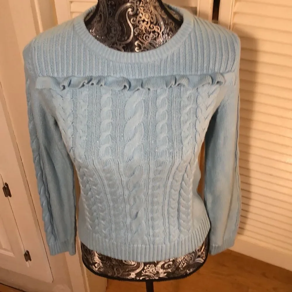 Girls Flutter Sweater in Ice Blue by Lands End. 100% Cotton. Girls Large 14.